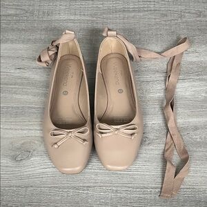 Weekend Beige Nude Women’s Ballerina Ballet Flats with Ribbon Tie Bow